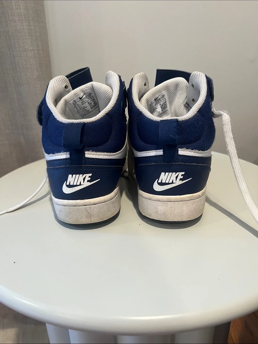 Nike Kids Velcro High Top Sneakers in White and Navy Blue